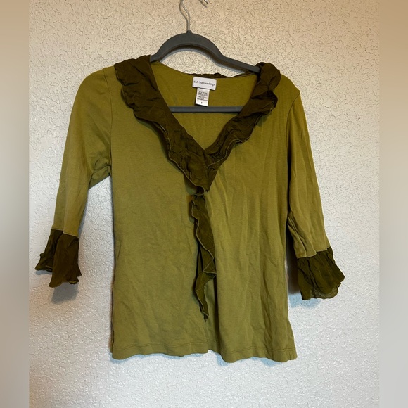Soft Surroundings Barbara Ruffle Green Top Size Small - Picture 1 of 5